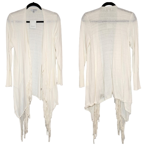 NWT Daisy Fuentes Cream Fringe open front cardigan.  Size Large. Cotton. - Picture 13 of 16